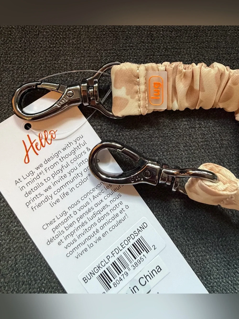 Lug Bungee Key Clip Keychain – Faded Leopard Sand (Tan Beige Cream)